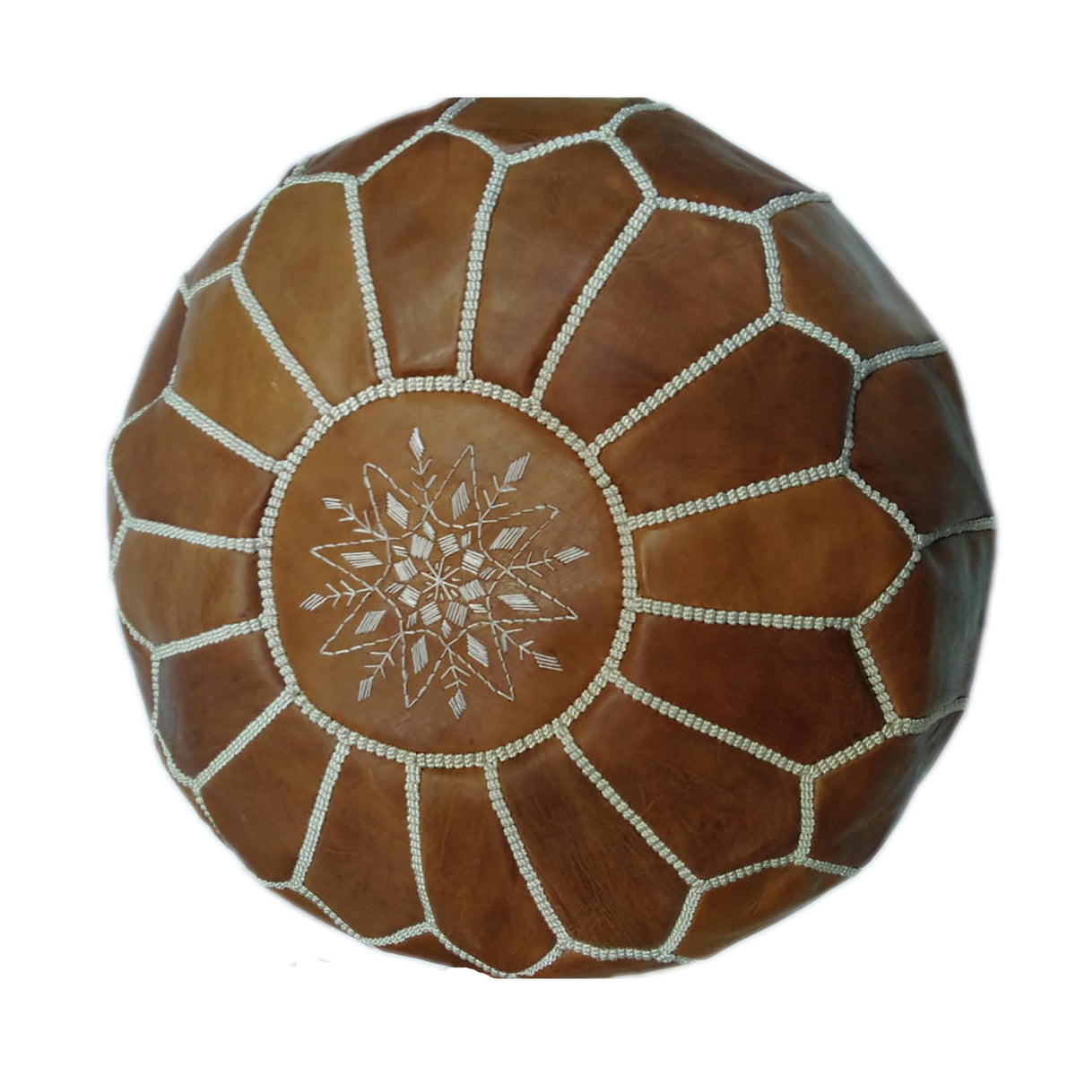 Large Handmade Leather Pouf - Brown