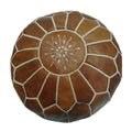 Large Handmade Leather Pouf - Brown