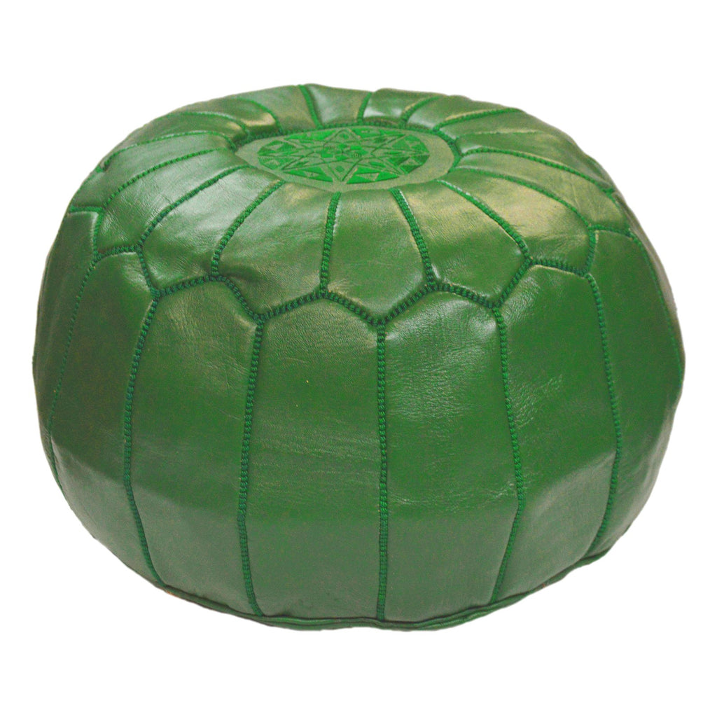 Large Handmade Leather Pouf - Dark Green
