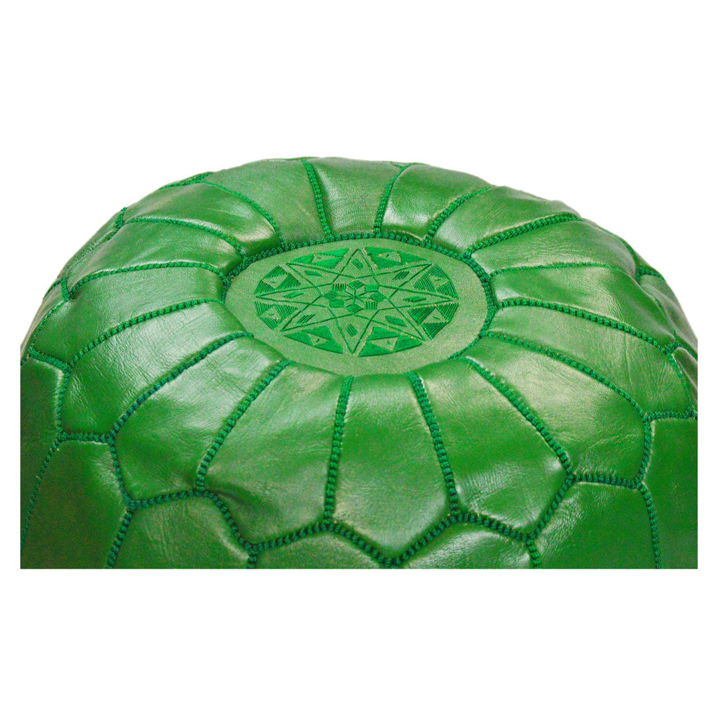 Large Handmade Leather Pouf - Dark Green