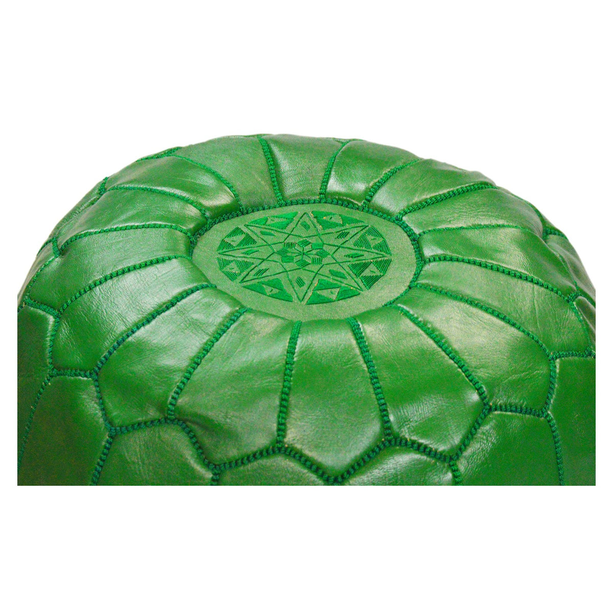 Large Handmade Leather Pouf - Dark Green