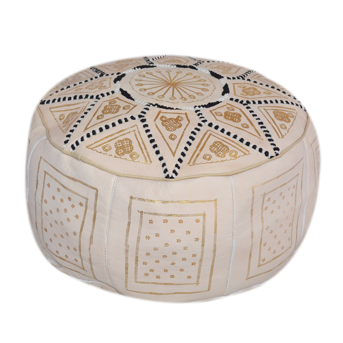 Leather Moroccan Handmade Pouf - Beige