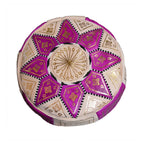 Beige Two-Tone Leather Moroccan Handmade Pouf - Beige Magenta