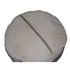 Beige Two-Tone Leather Moroccan Handmade Pouf - Beige Light Blue