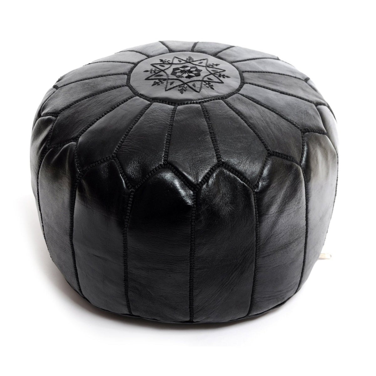 Large Handmade Leather Pouf - Black