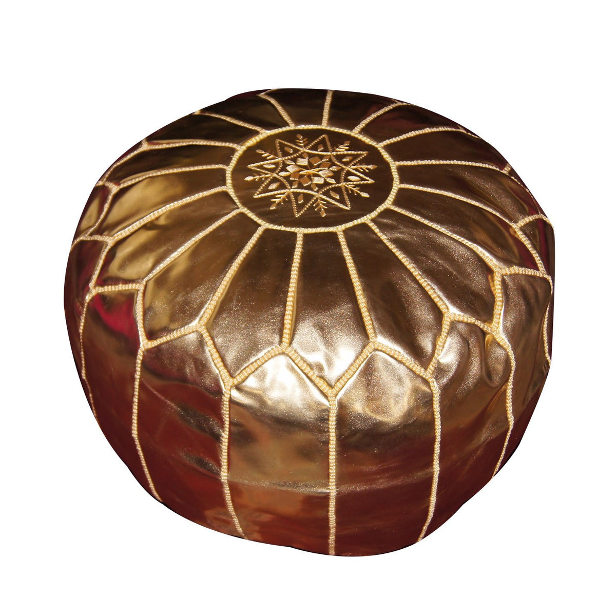 Large Handmade Leather Pouf - Gold
