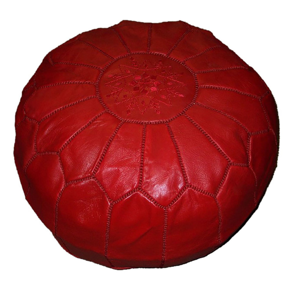 Large Handmade Leather Pouf - Red