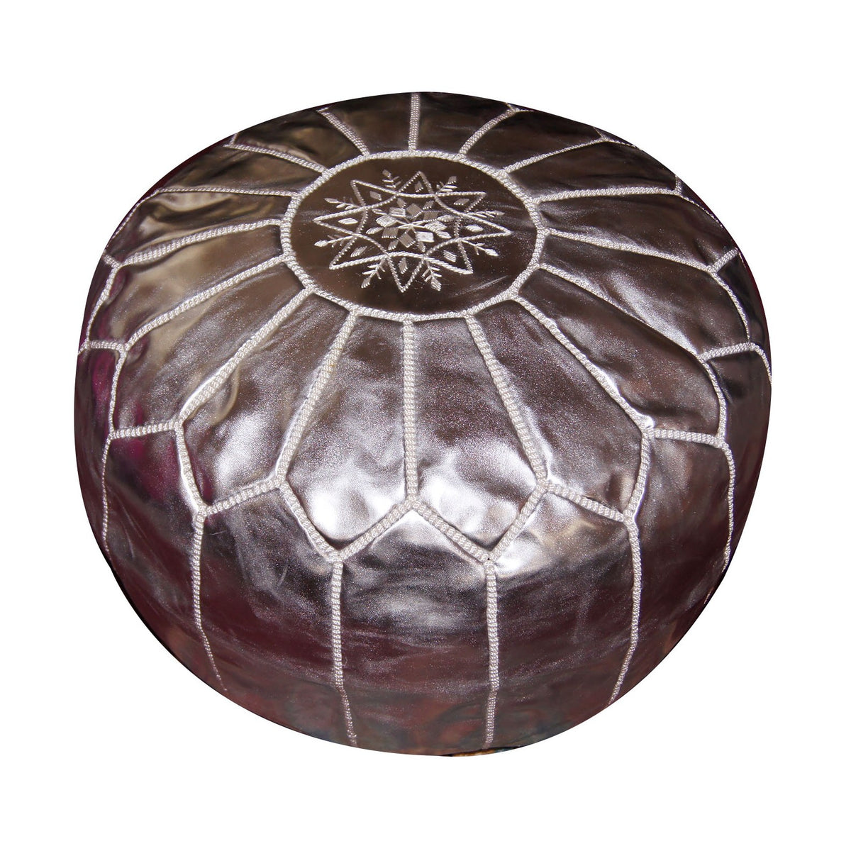 Large Handmade Leather Pouf - Silver
