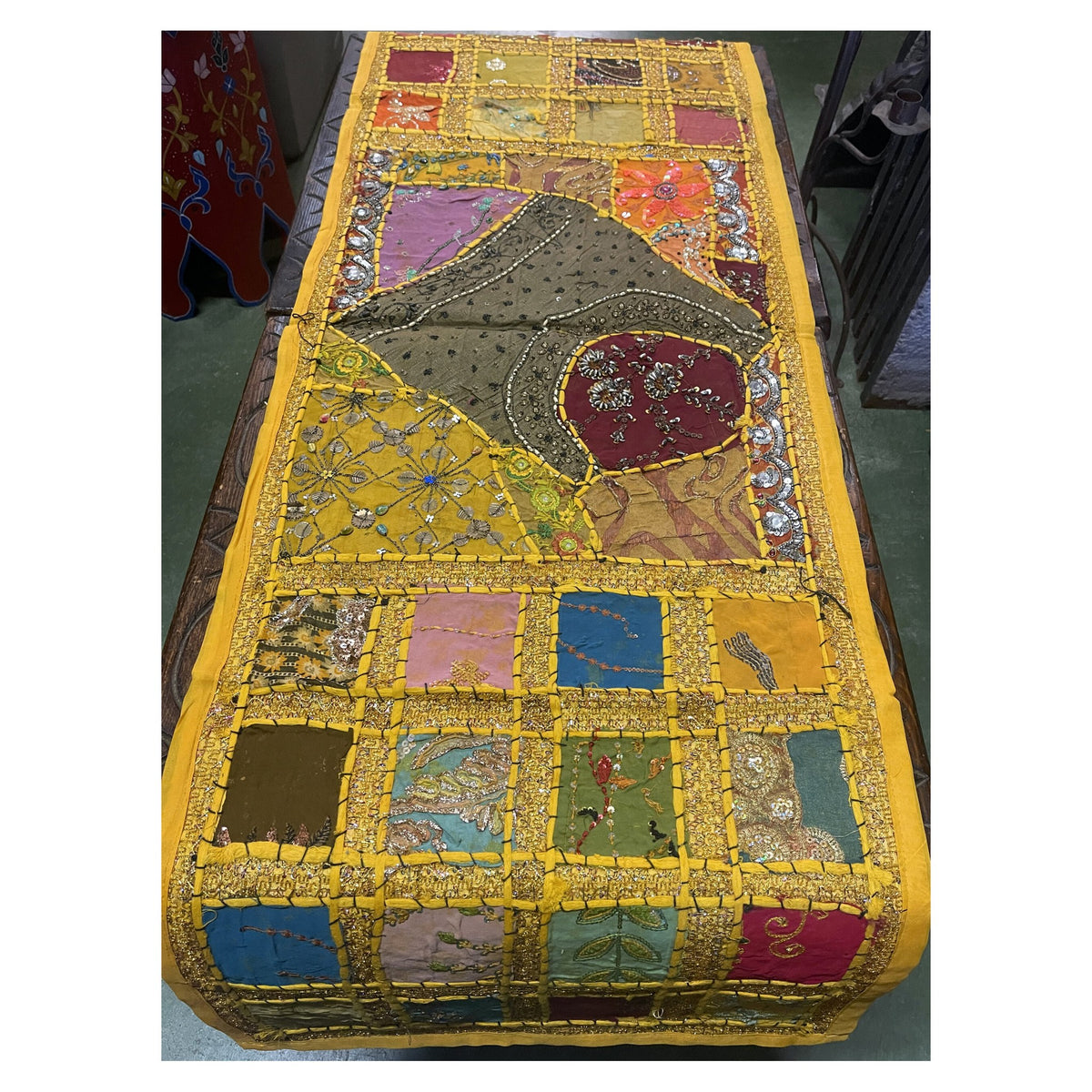 Indian Table Runner Room D cor Cloth Embroidered Patchwork - Yellow