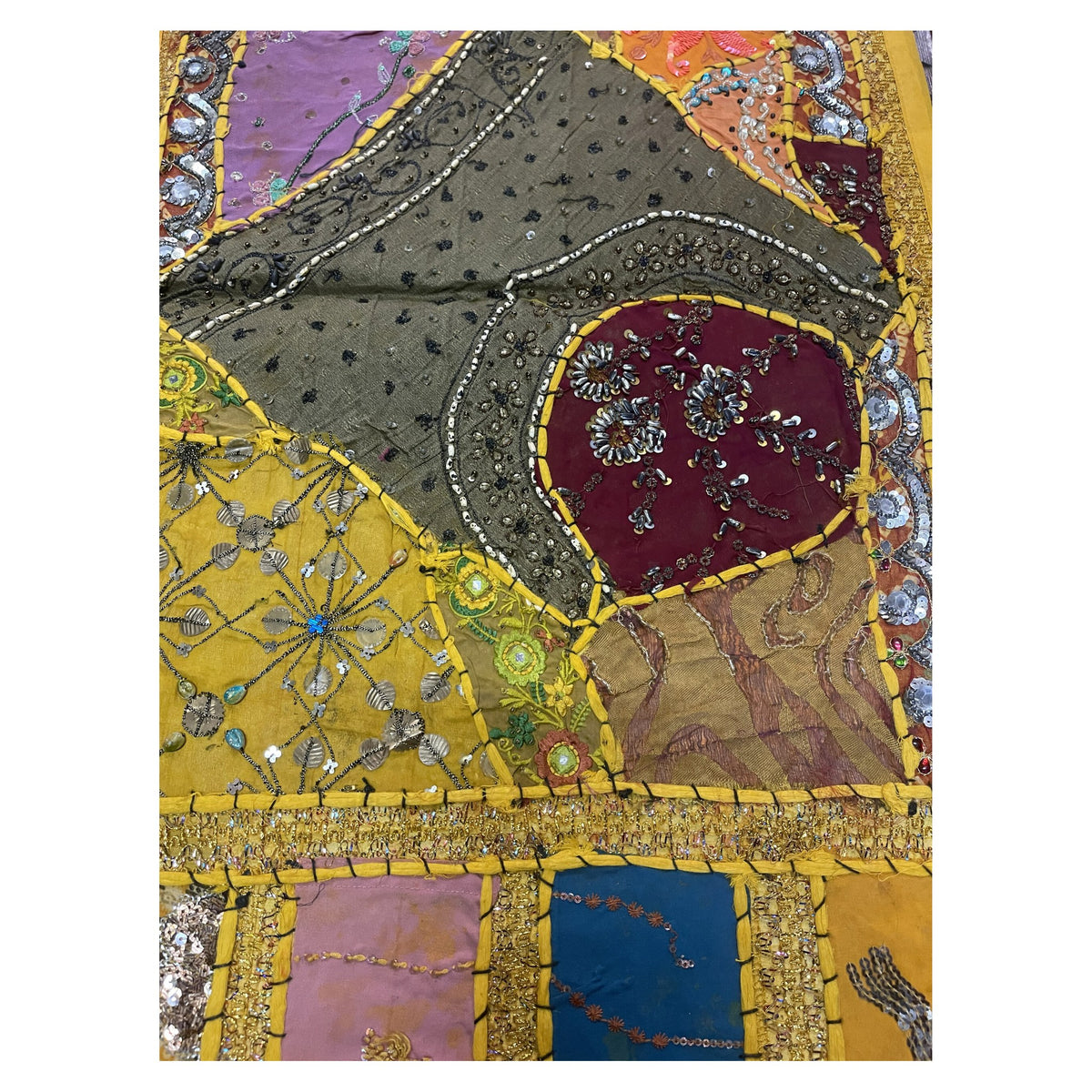 Indian Table Runner Room D cor Cloth Embroidered Patchwork - Yellow