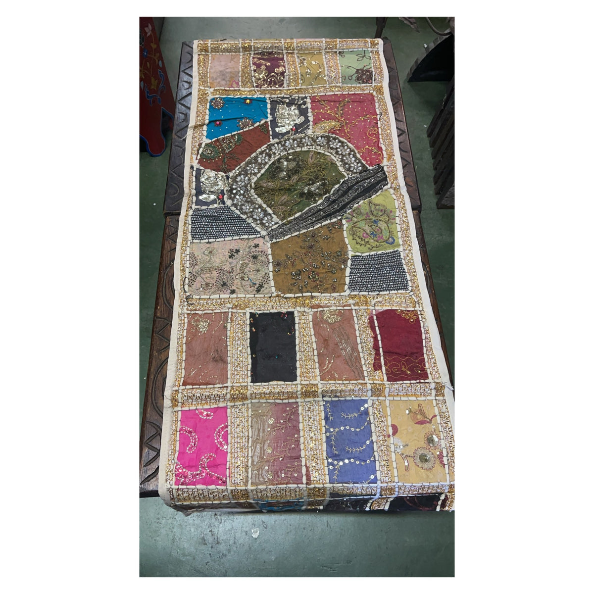 Indian Table Runner Room D cor Cloth Embroidered Patchwork - White