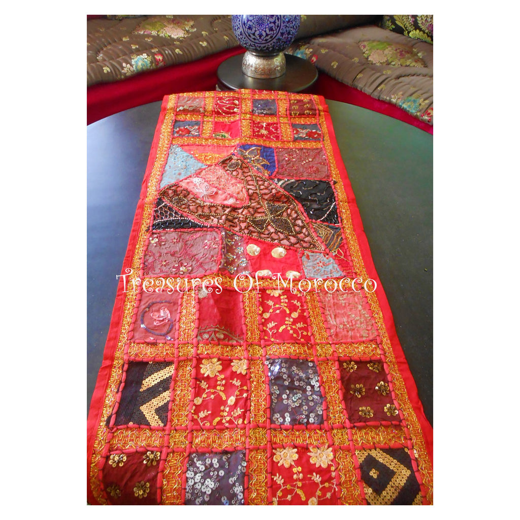 Indian Table Runner Room D cor Cloth Embroidered Patchwork - Red