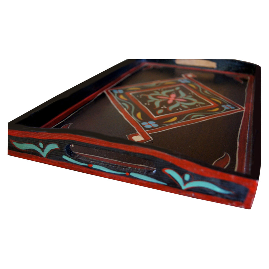 Handmade Moroccan Wood Tray - Black