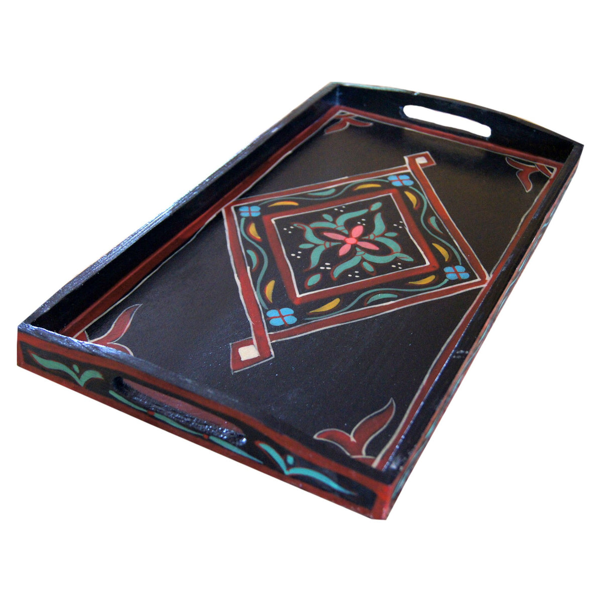 Handmade Moroccan Wood Tray - Black