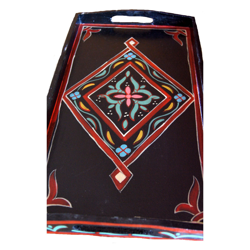 Handmade Moroccan Wood Tray - Black