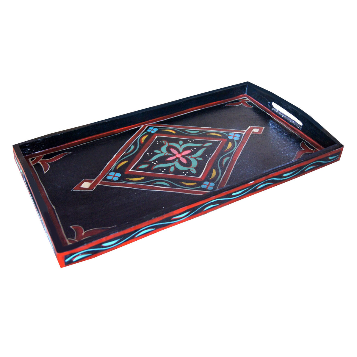 Handmade Moroccan Wood Tray - Black