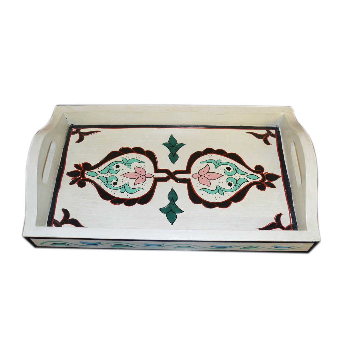 Handmade Moroccan Wood Tray - White