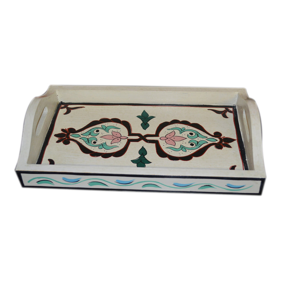 Handmade Moroccan Wood Tray - White