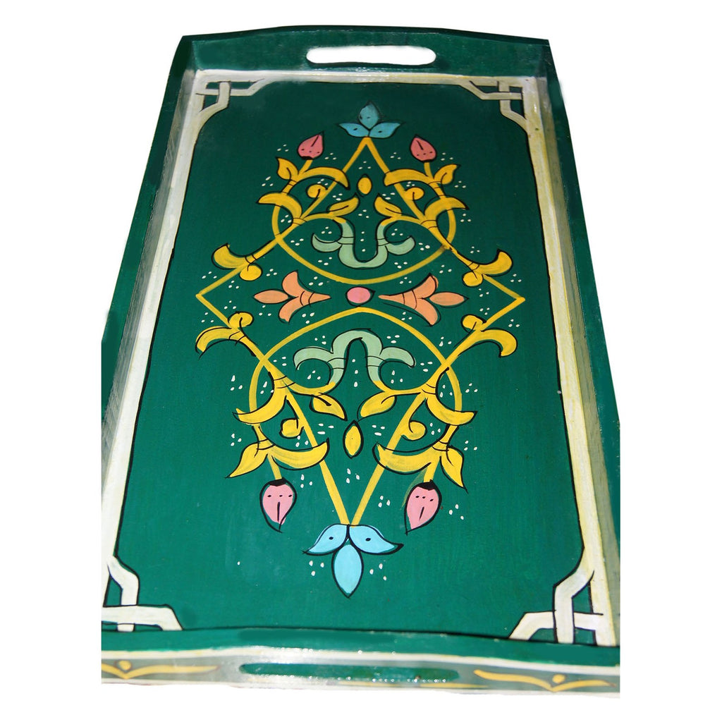 Handmade Moroccan Wood Tray - Green