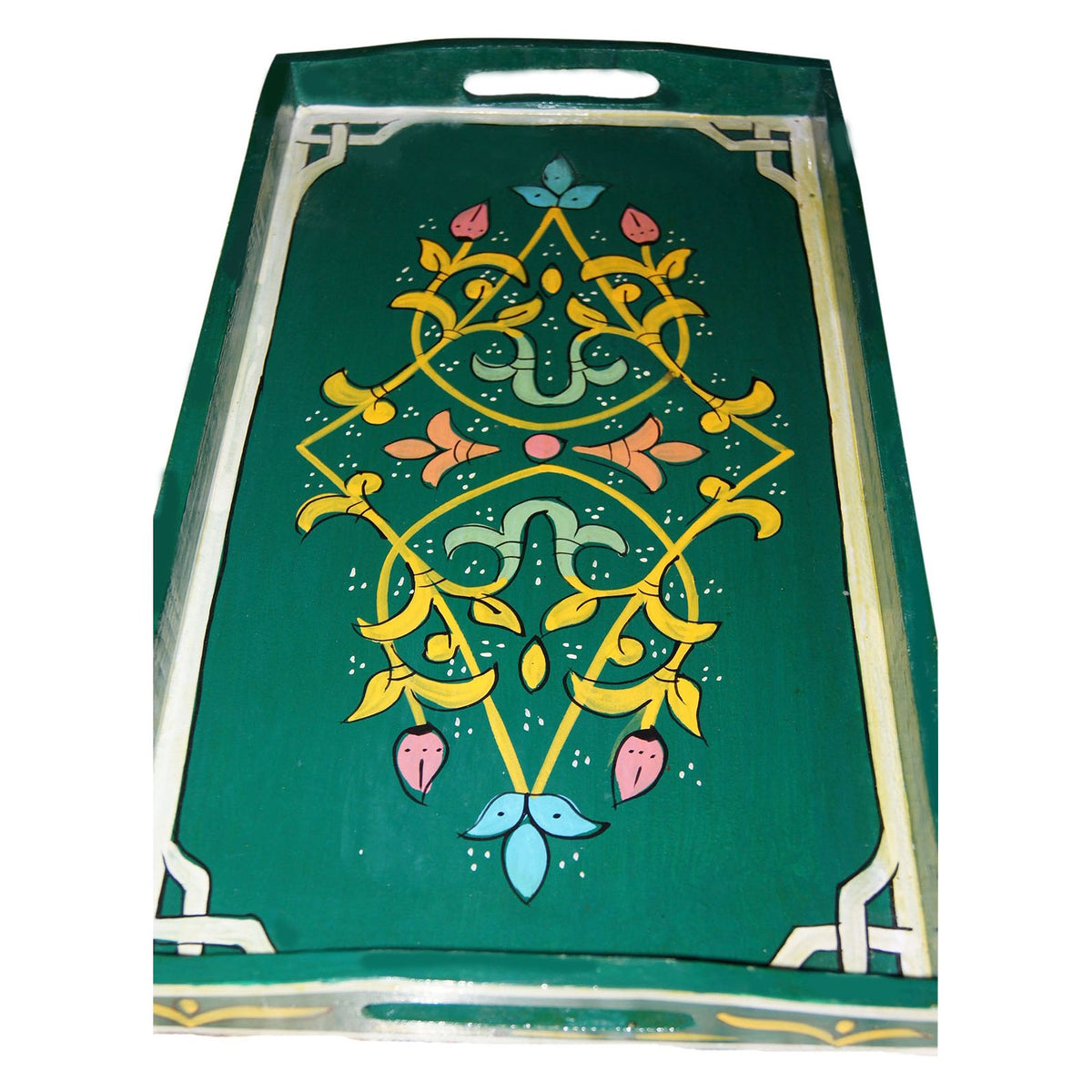 Handmade Moroccan Wood Tray - Green