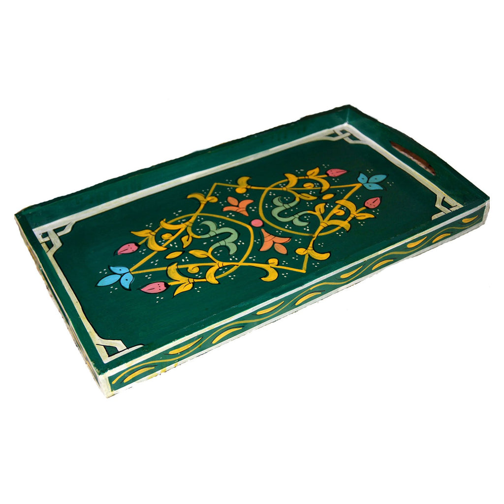 Handmade Moroccan Wood Tray - Green