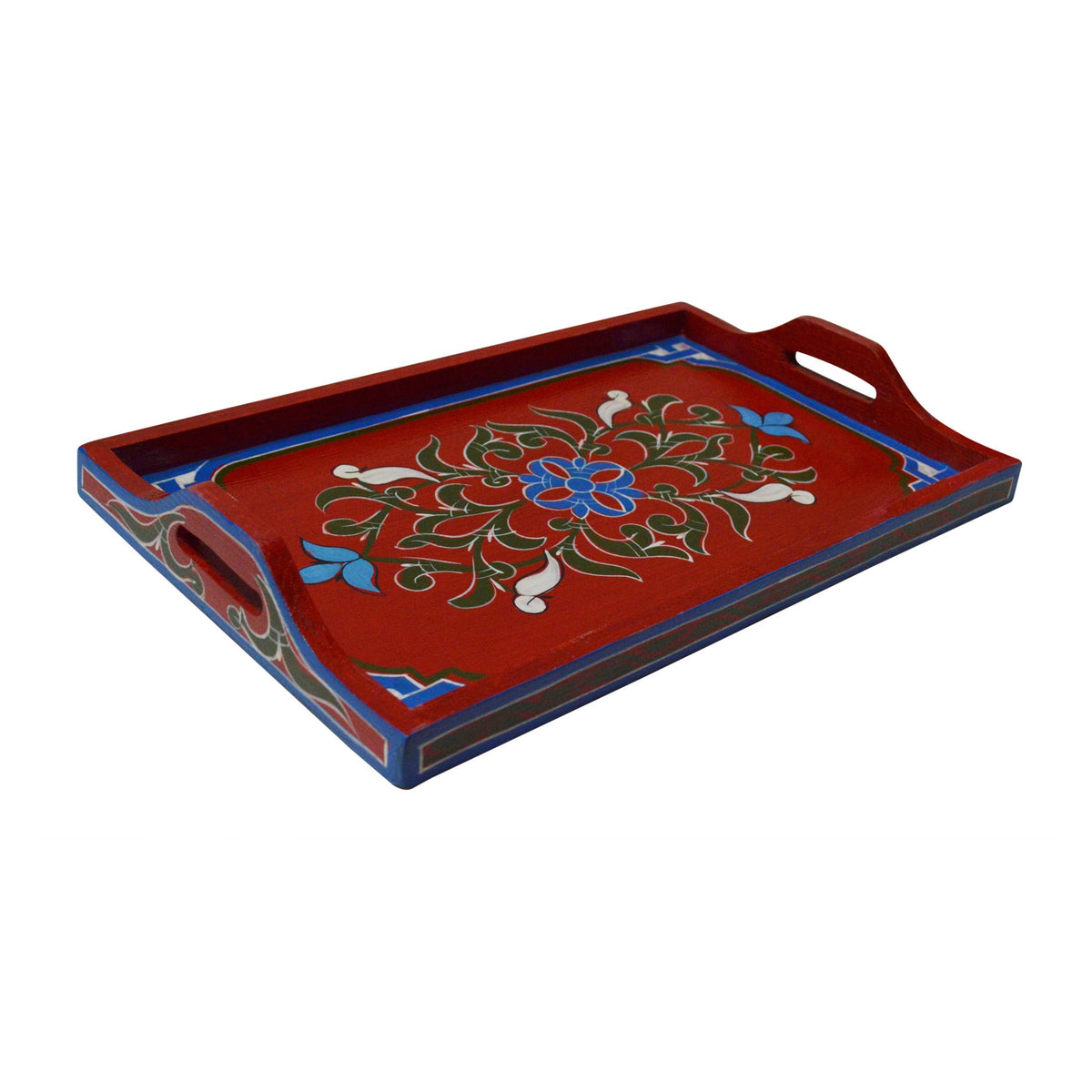 Handmade Moroccan Wood Tray - Red