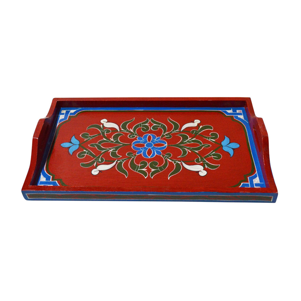 Handmade Moroccan Wood Tray - Red