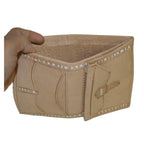 Large Handmade Leather Folding Wallet - Beige
