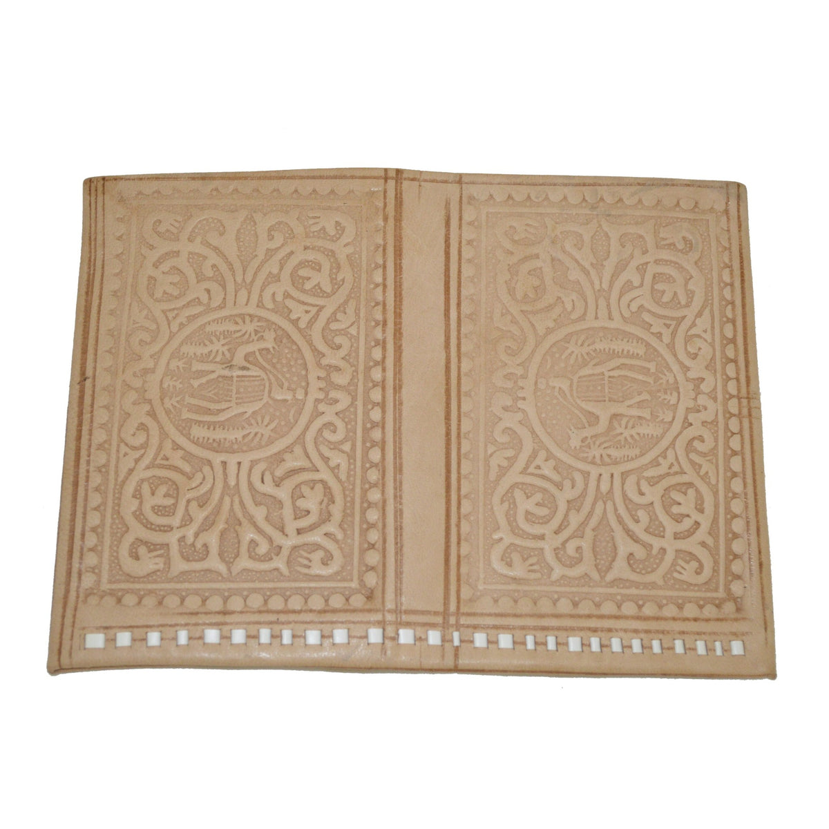 Large Handmade Leather Folding Wallet - Beige