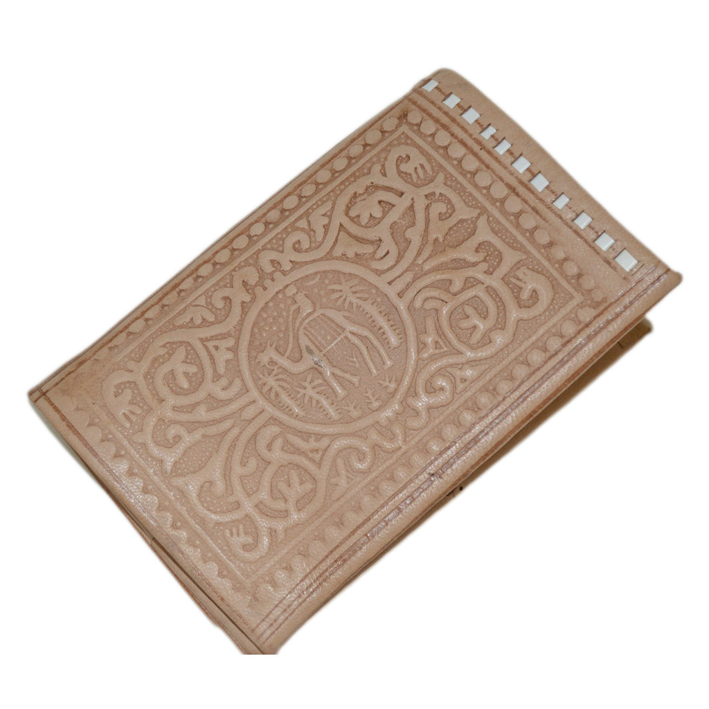 Large Handmade Leather Folding Wallet - Beige