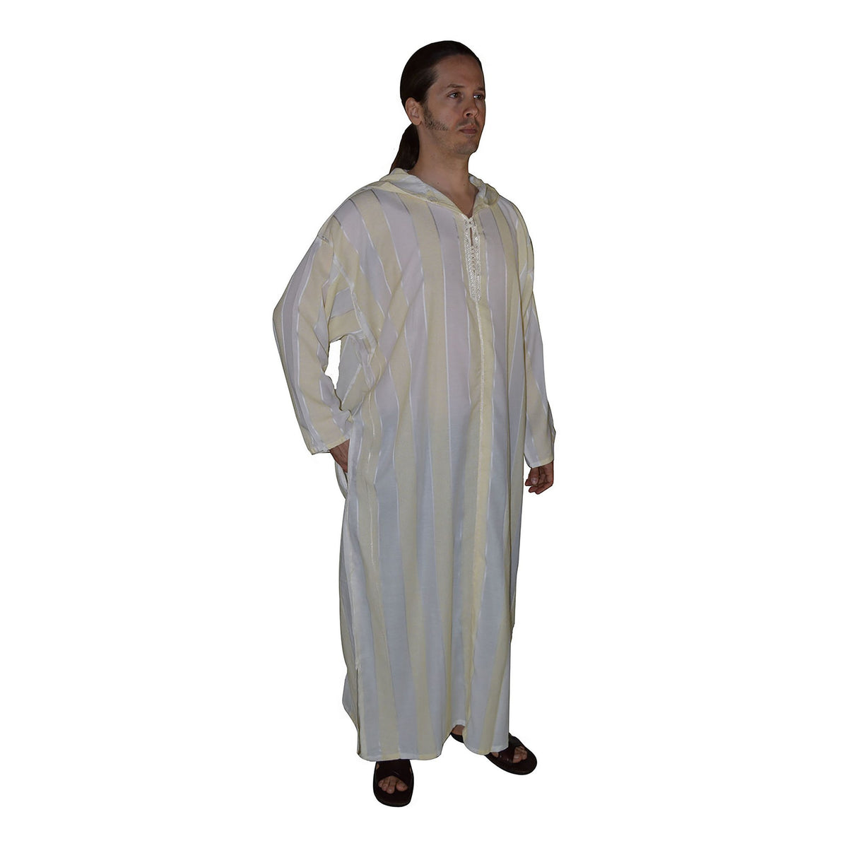 Moroccan Men Striped Djellaba - White & Yellow