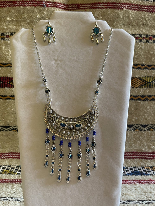 Amal Necklace Earrings Set Blue