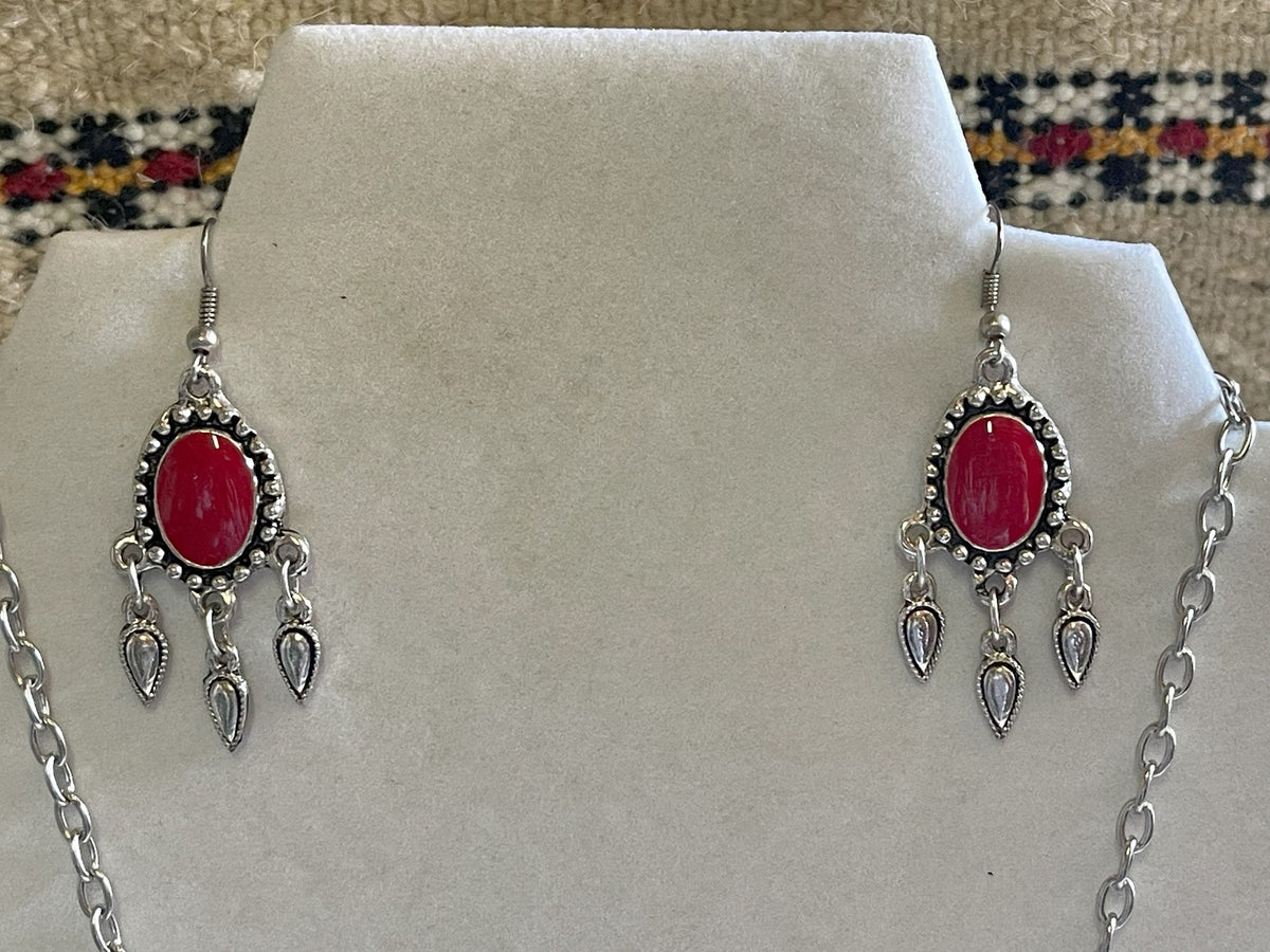 Amal Necklace Earrings Set Red