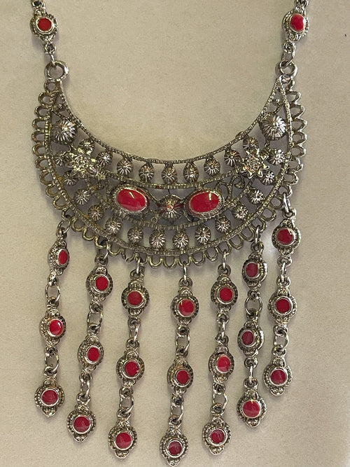 Amal Necklace Earrings Set Red