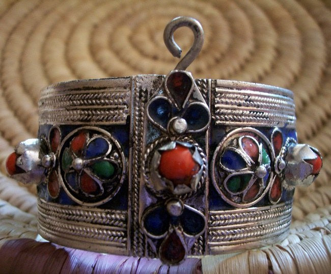 Berber Cuff Bangle Blue Flower Medallion