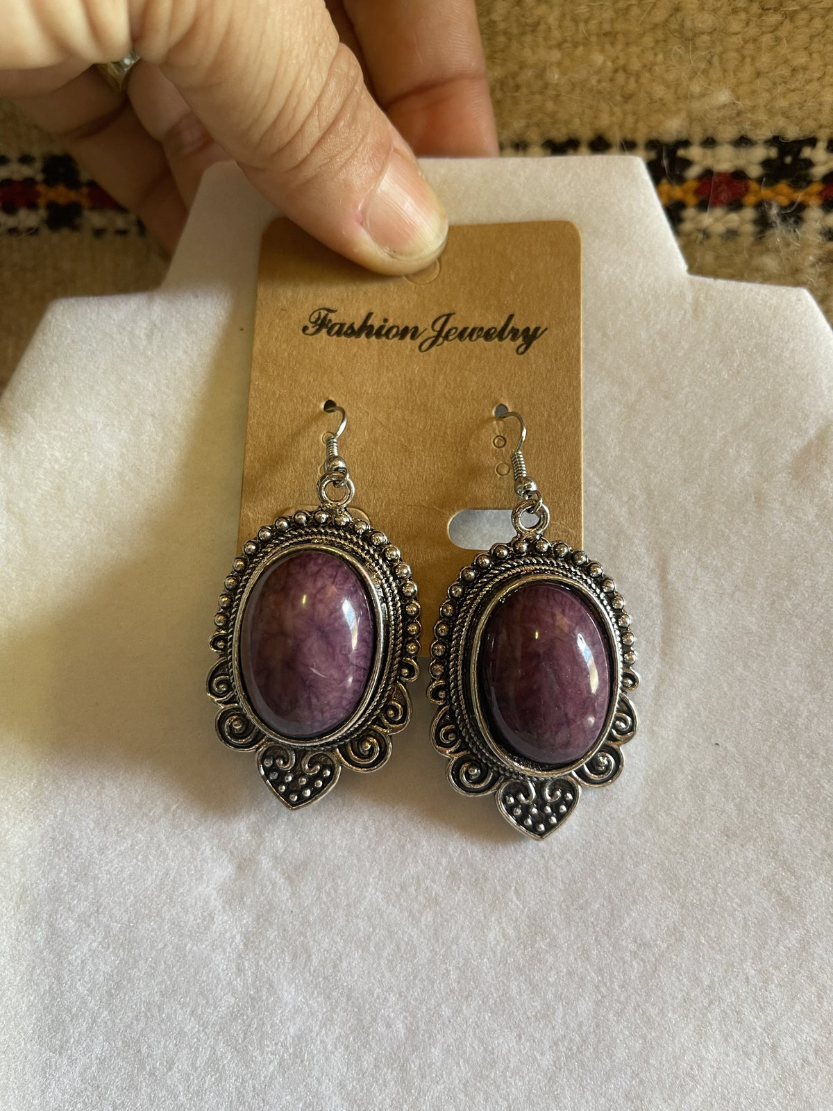 Berber Heart Drop Earrings Purple