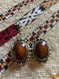 Berber Oval Stone Earrings Brown