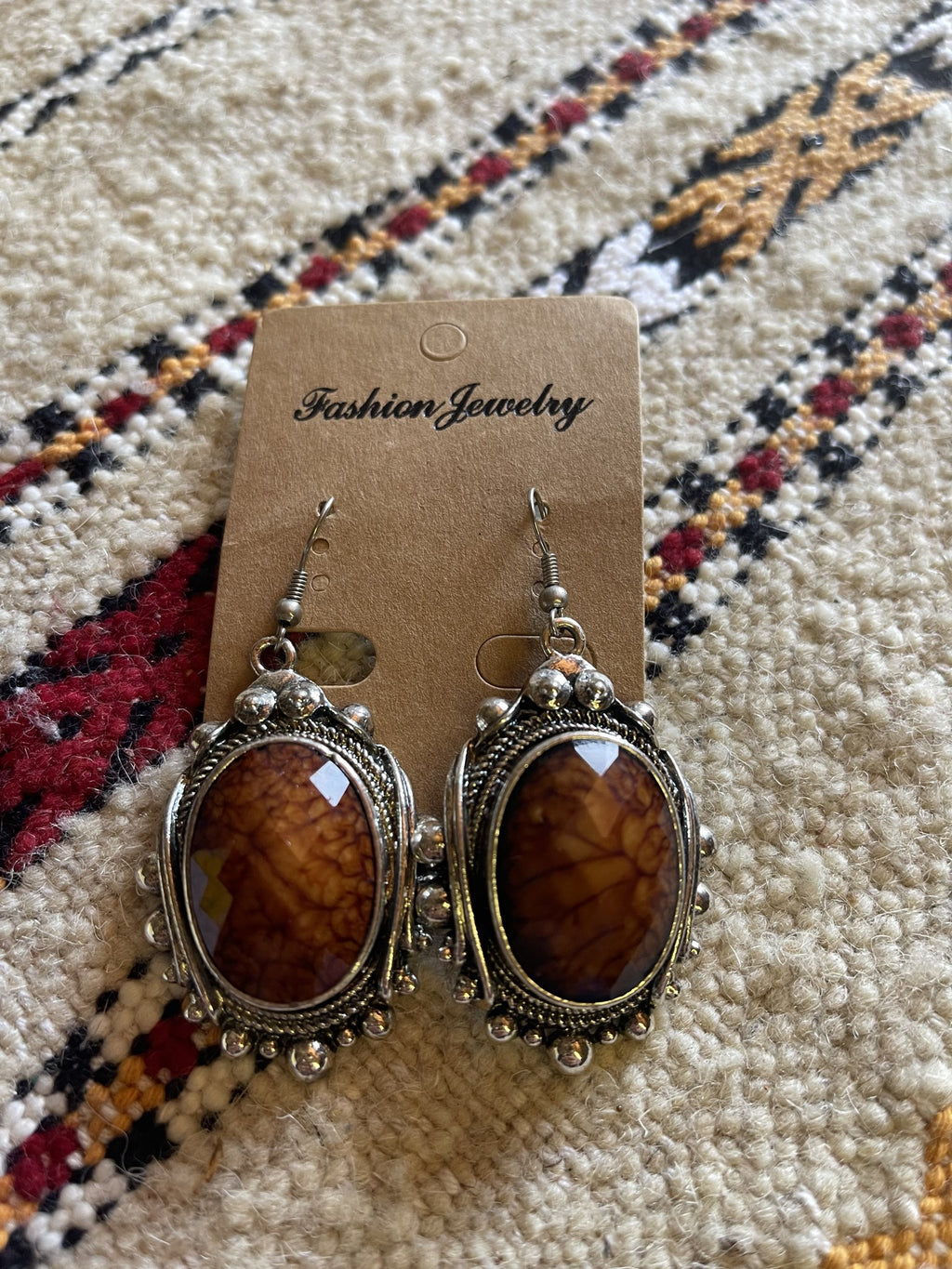 Berber Oval Stone Earrings Brown