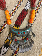 Berber Red Necklace with Crescent Pendant
