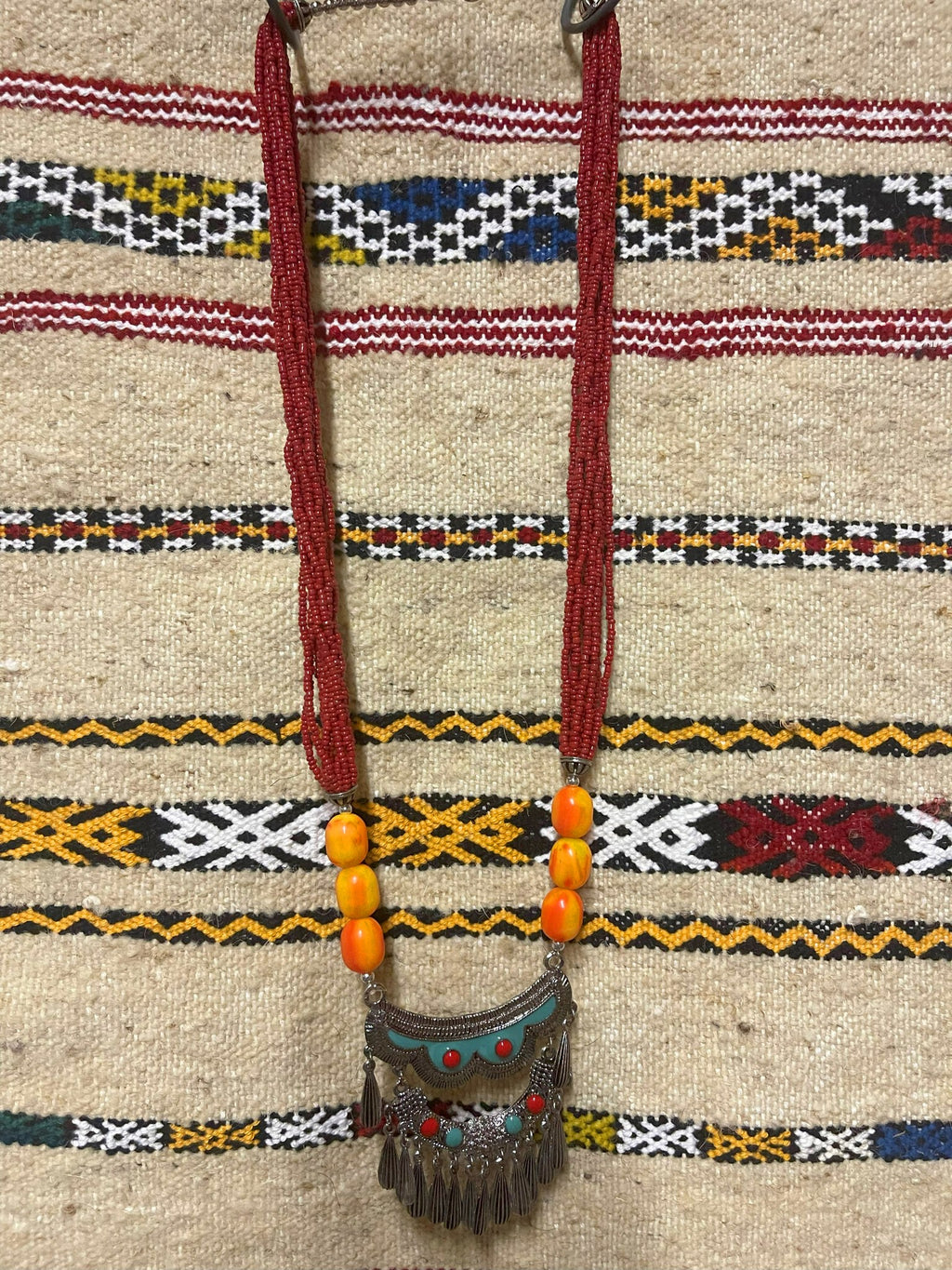 Berber Red Necklace with Crescent Pendant