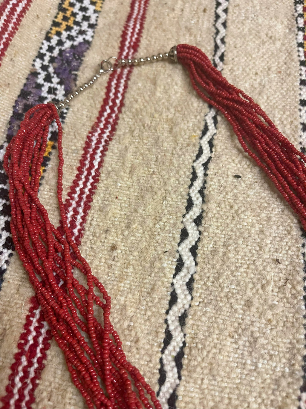 Berber Red Necklace with Crescent Pendant