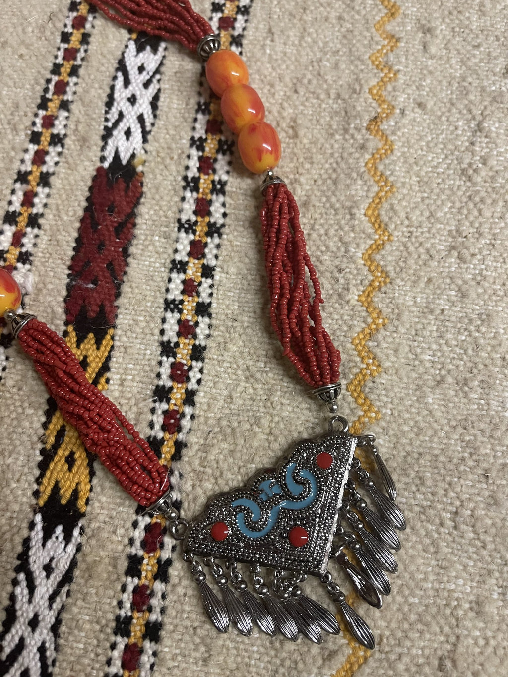 Berber Red Necklace with Triangle Pendant