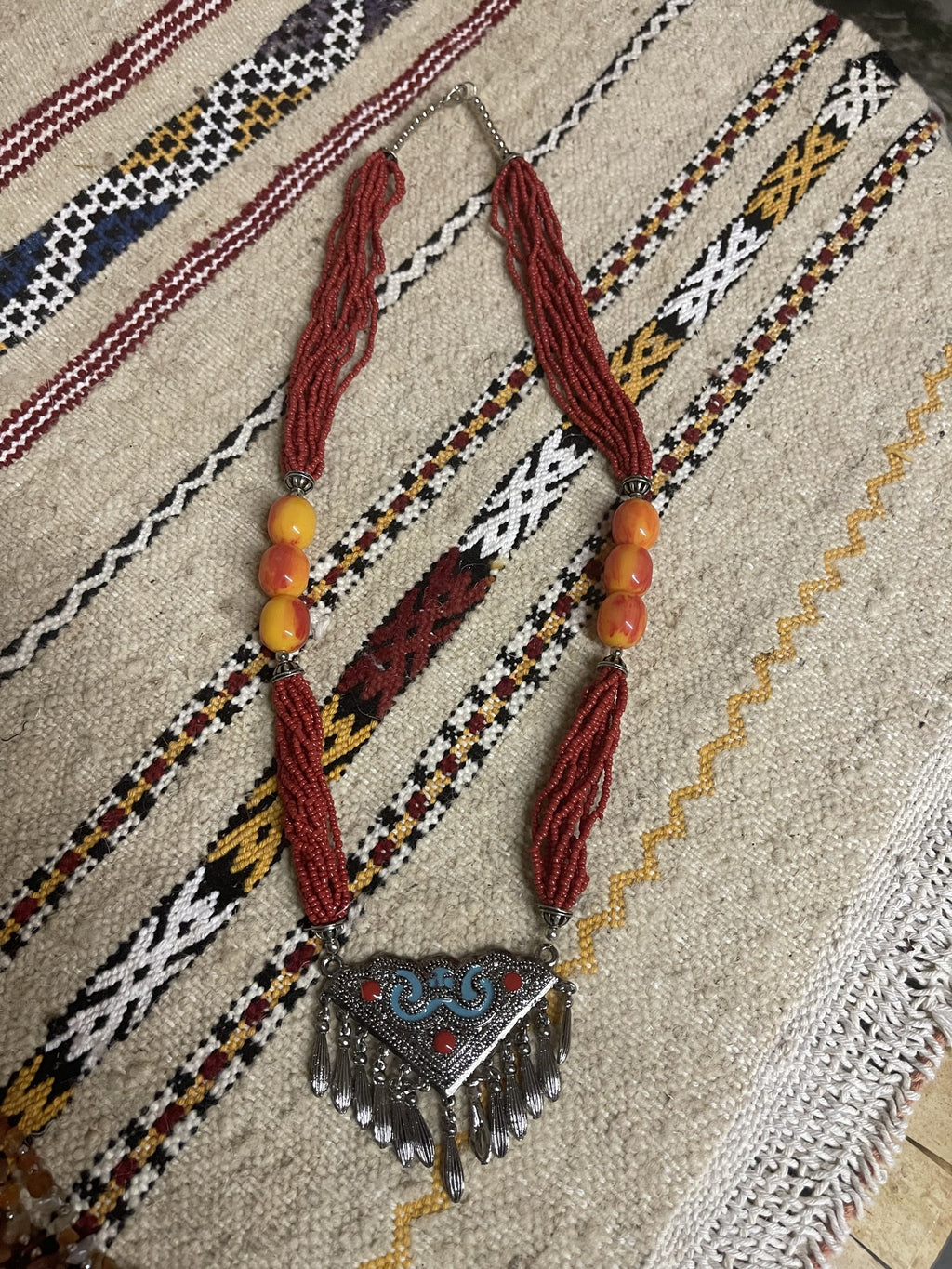 Berber Red Necklace with Triangle Pendant