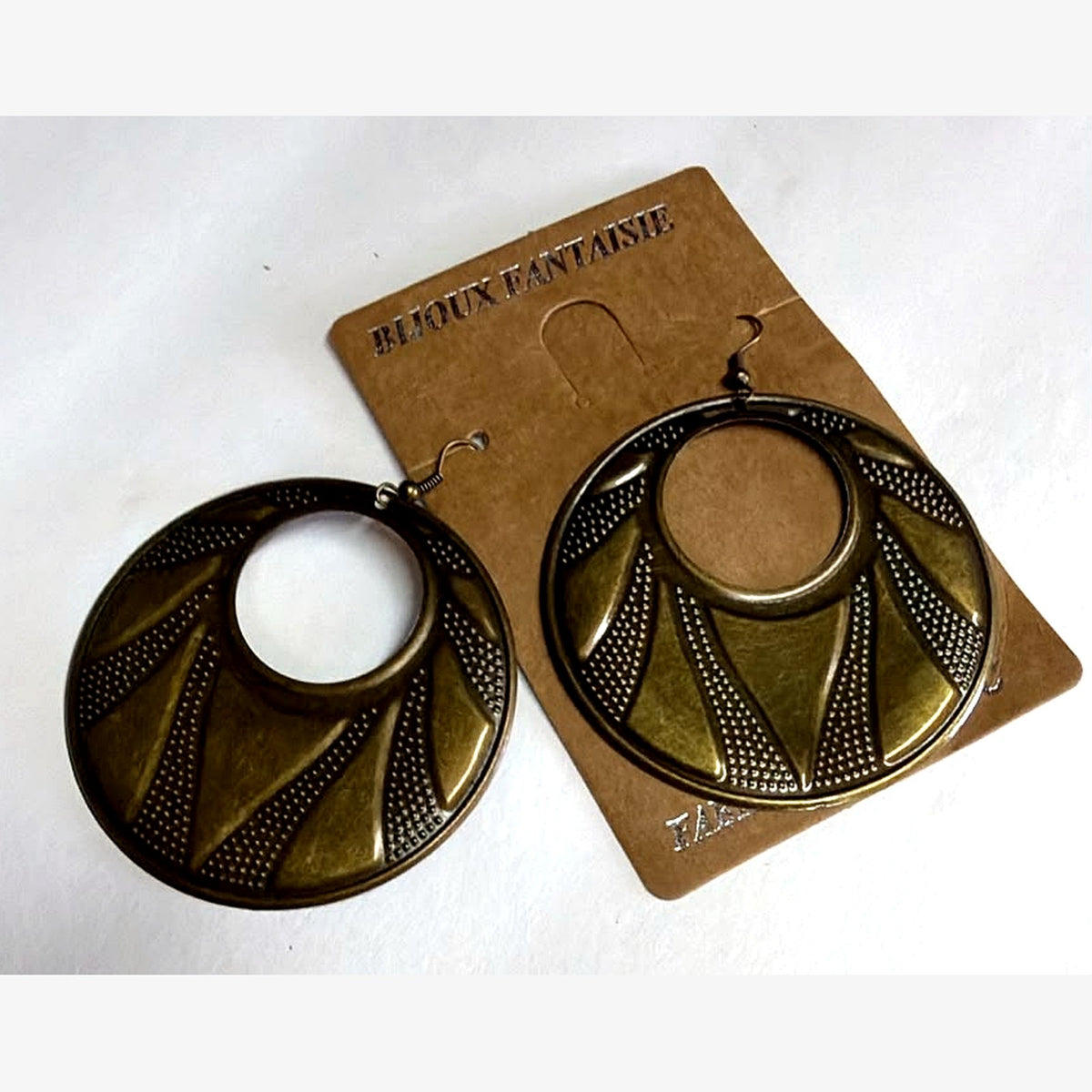 Brass Wheel Open Disc Earrings Bronze
