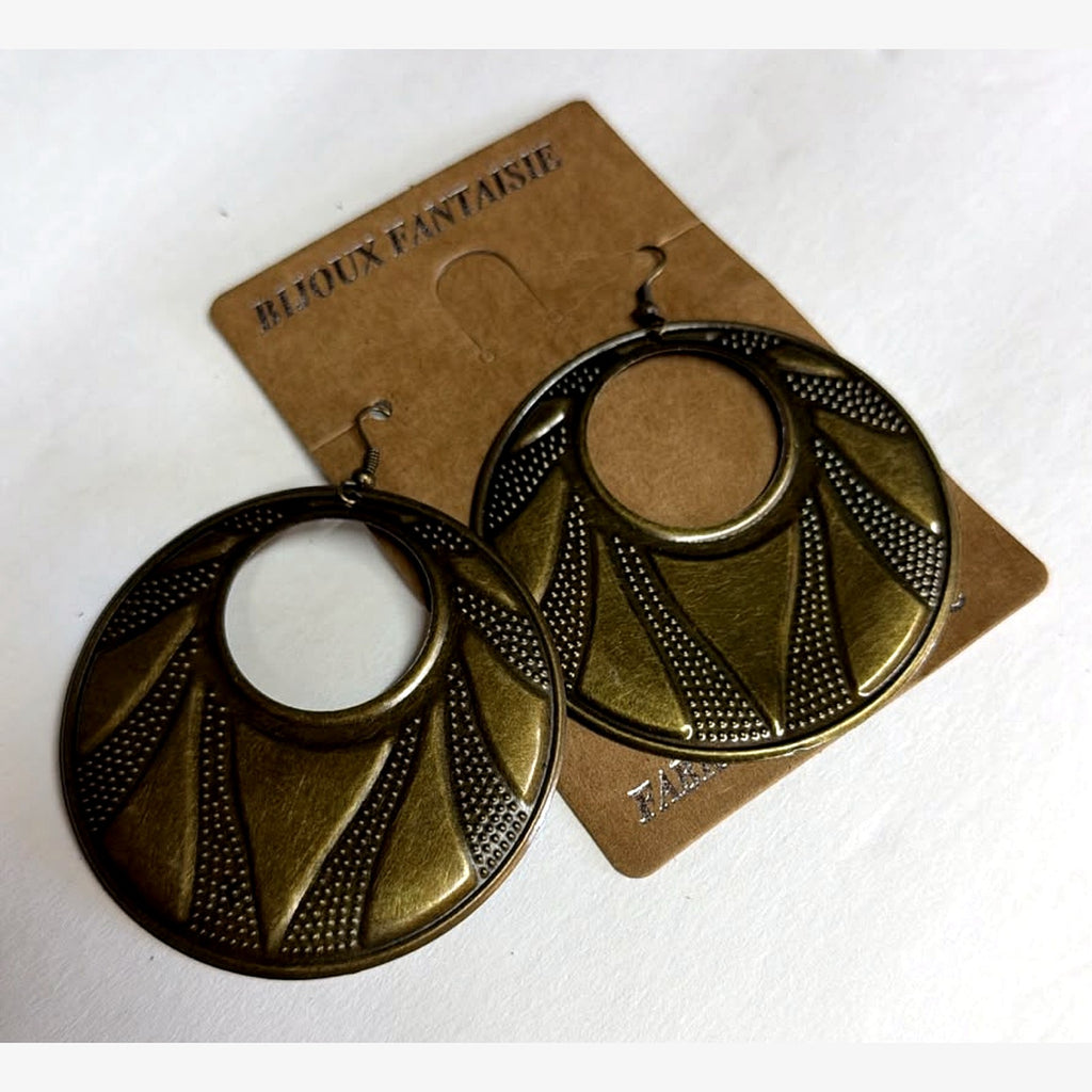 Brass Wheel Open Disc Earrings Bronze