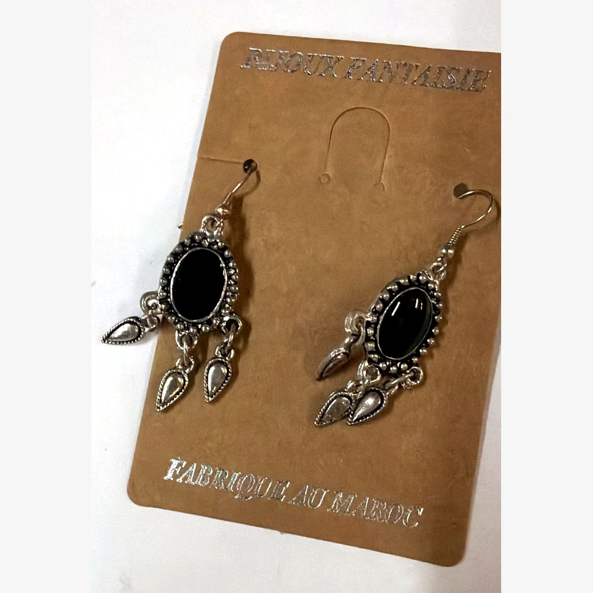 Bullet Oval Stone Earrings Black