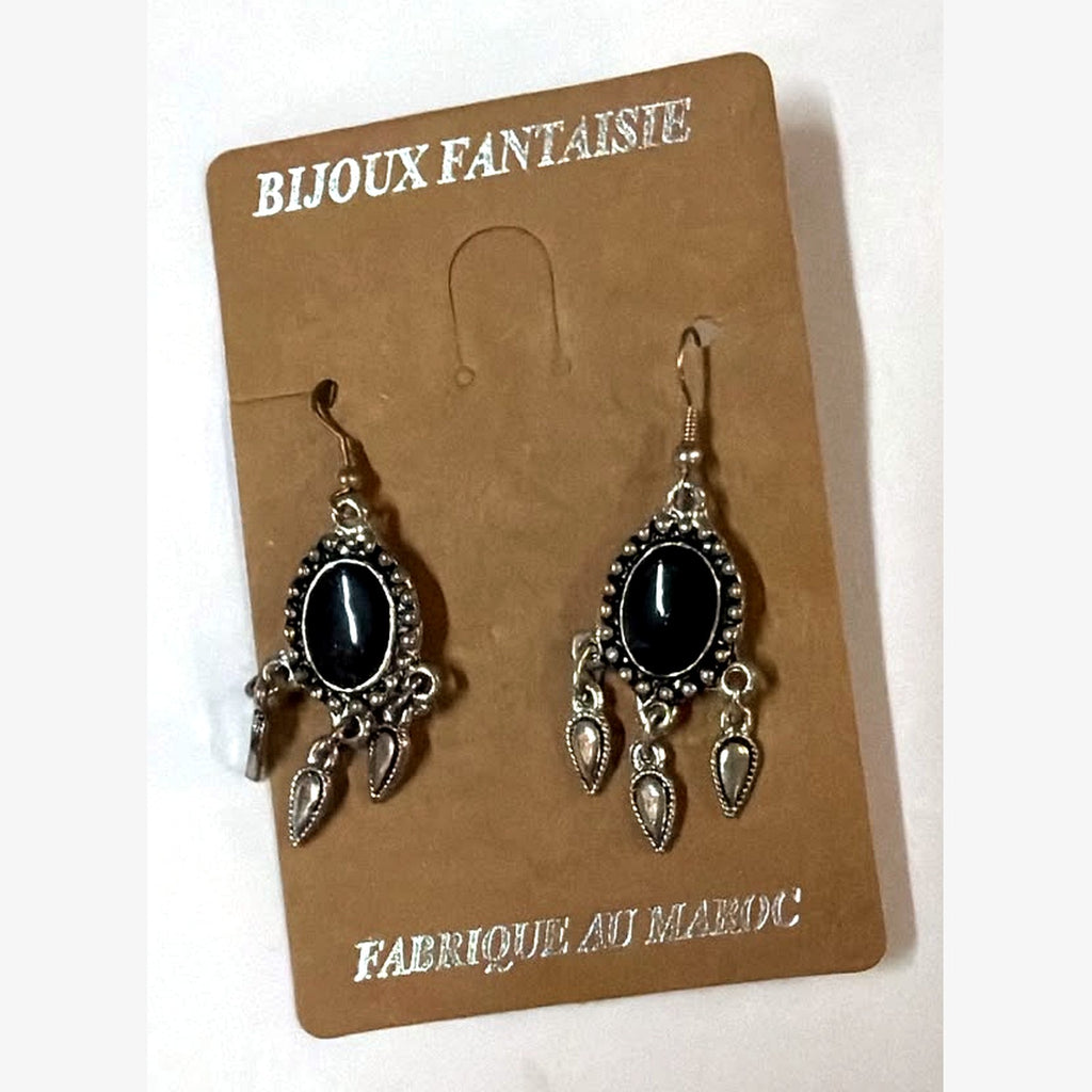 Bullet Oval Stone Earrings Black