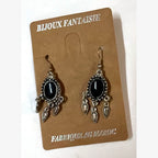 Bullet Oval Stone Earrings Black