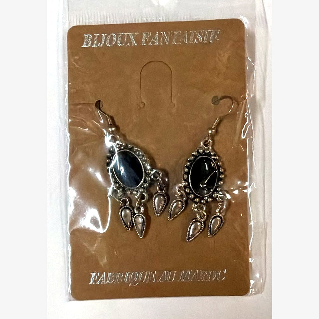 Bullet Oval Stone Earrings Black