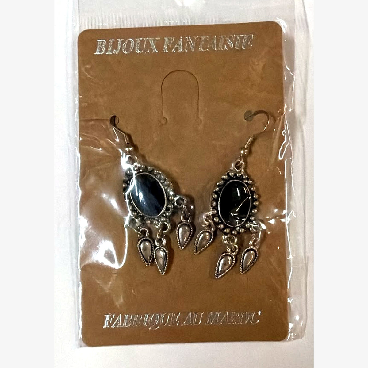 Bullet Oval Stone Earrings Black
